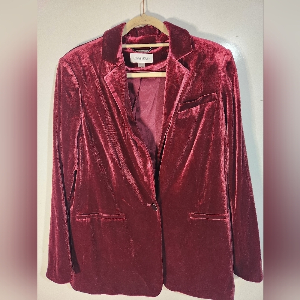 Calvin Klein Women's Velvet Blazer - Wine Color, Size 14W